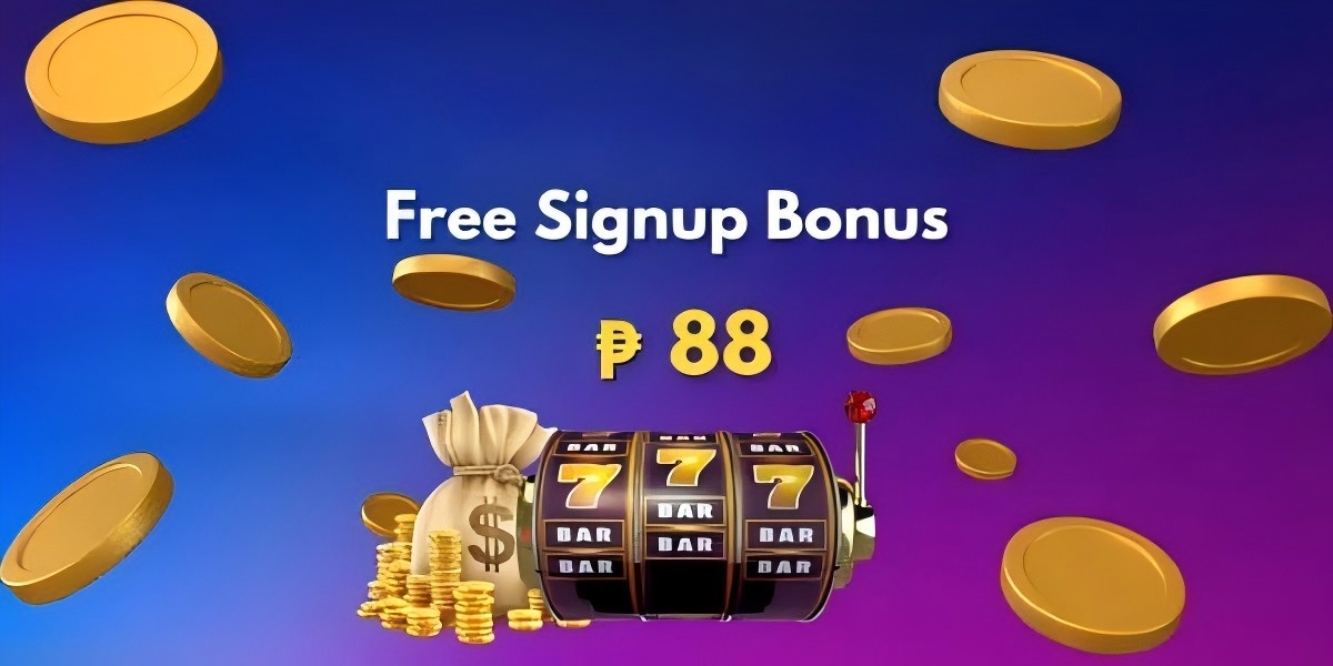 Welcome banner with bonus coins and slot artwork